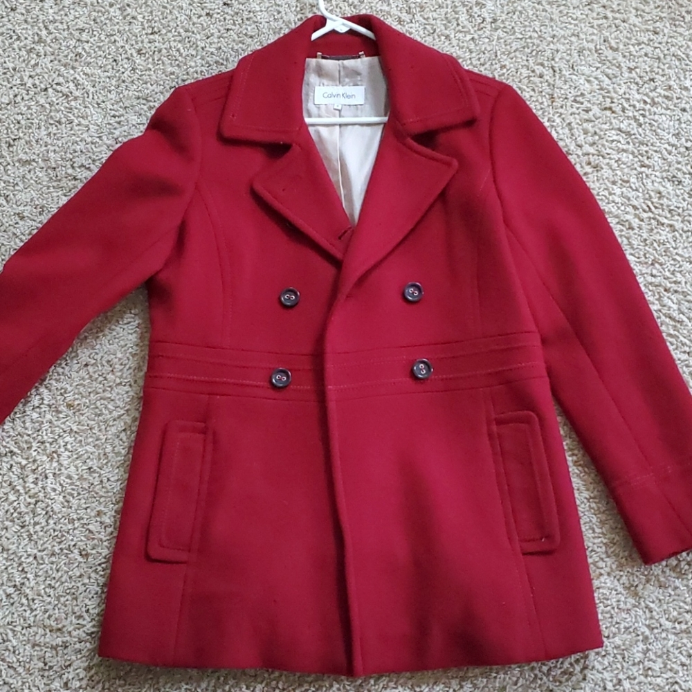 Red Calvin Klein Wool Peacoat